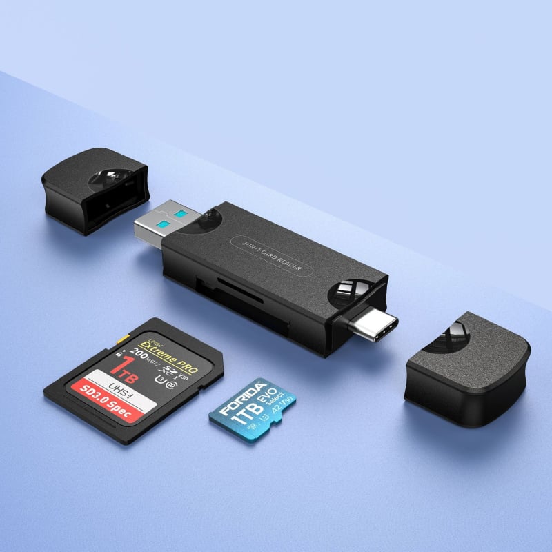 HYD-7068T USB A/C 3.0 Duálny čítač kariet pre SD/TF, SDHC/MMC Plus/MicroSD – externý, ABS plast