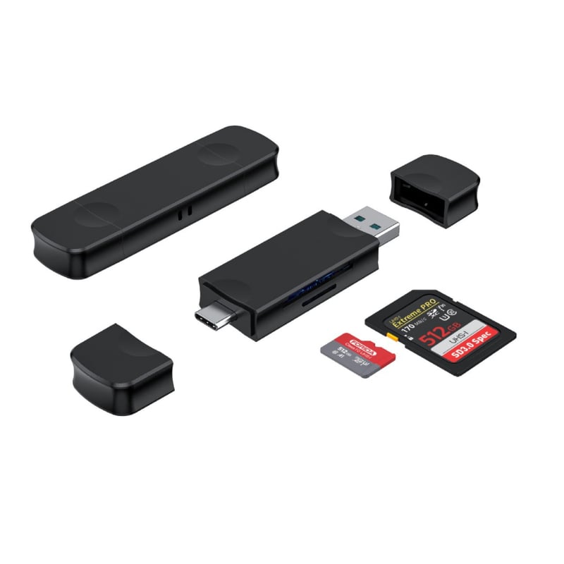 HYD-7068T USB A/C 3.0 Duálny čítač kariet pre SD/TF, SDHC/MMC Plus/MicroSD – externý, ABS plast