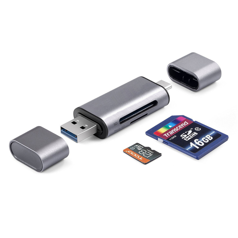 HYD-7068T USB A/C 3.0 Duálny čítač kariet pre SD/TF, SDHC/MMC Plus/MicroSD – externý, ABS plast