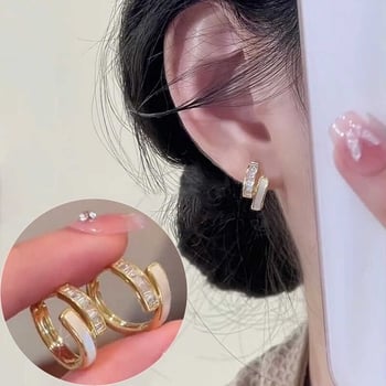 Meďové náušnice s geometrickým kruhovým dizajnom s cirkónmi, minimalistický štýl pre ženy, elektroplating, jeseň 2024