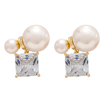 Cercei cu zirconiu, geometrie pătrată, tijă din argint 925, placare electroplatină