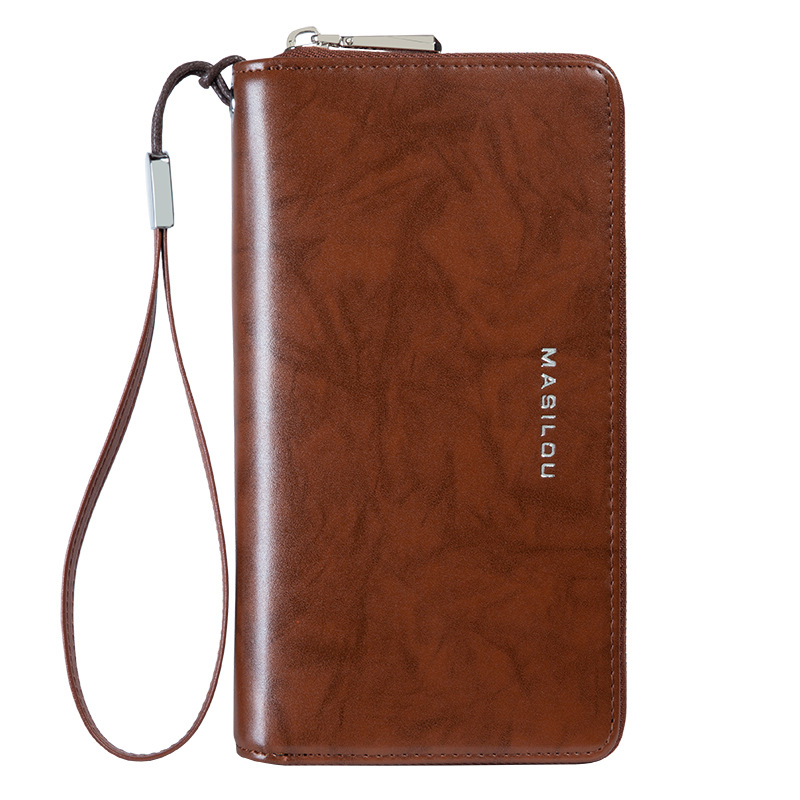 Portofel lung din piele naturală, cu multiple sloturi pentru carduri, capacitate mare, din piele de vițel cu două straturi, design bi-fold, anti-fraudă