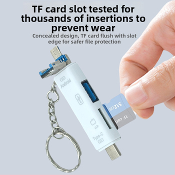 Päť v jednom OTG čítačka kariet s rozhrani Type-C, Micro USB a USB; podpora TF karty a USB flash disku