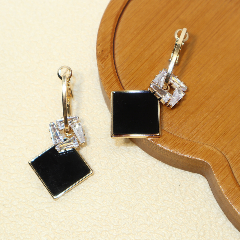 Sanqi cercei geometrici rombi de înaltă clasă, tăiere diamant, cupru + știft de argint, argint S999