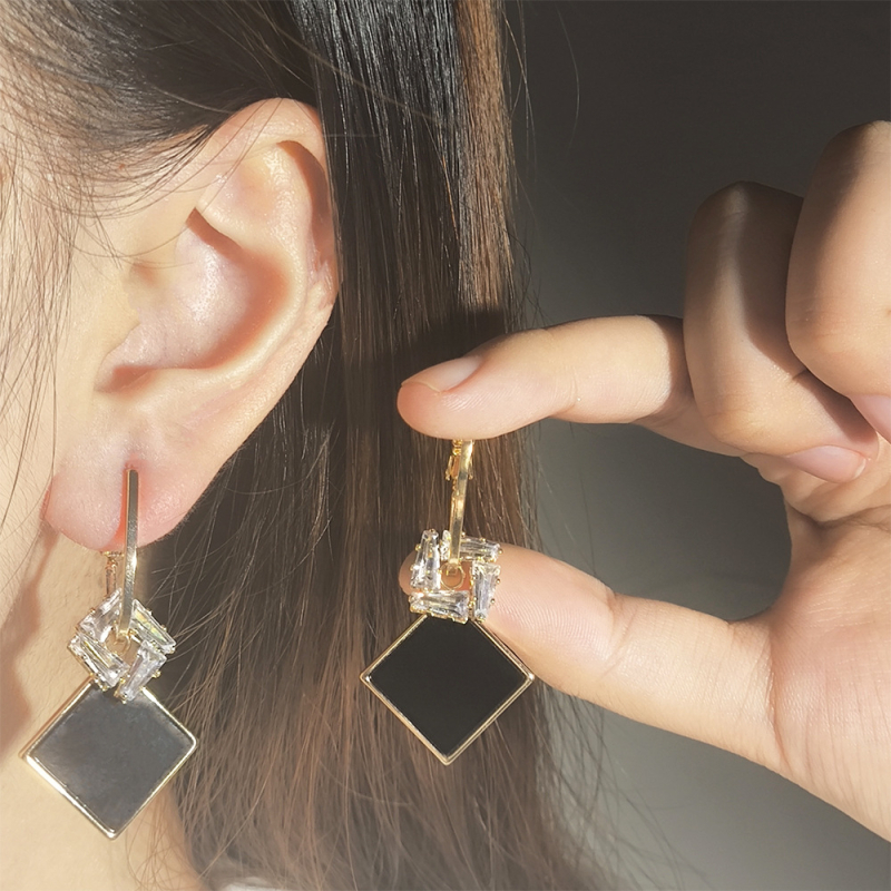 Sanqi cercei geometrici rombi de înaltă clasă, tăiere diamant, cupru + știft de argint, argint S999