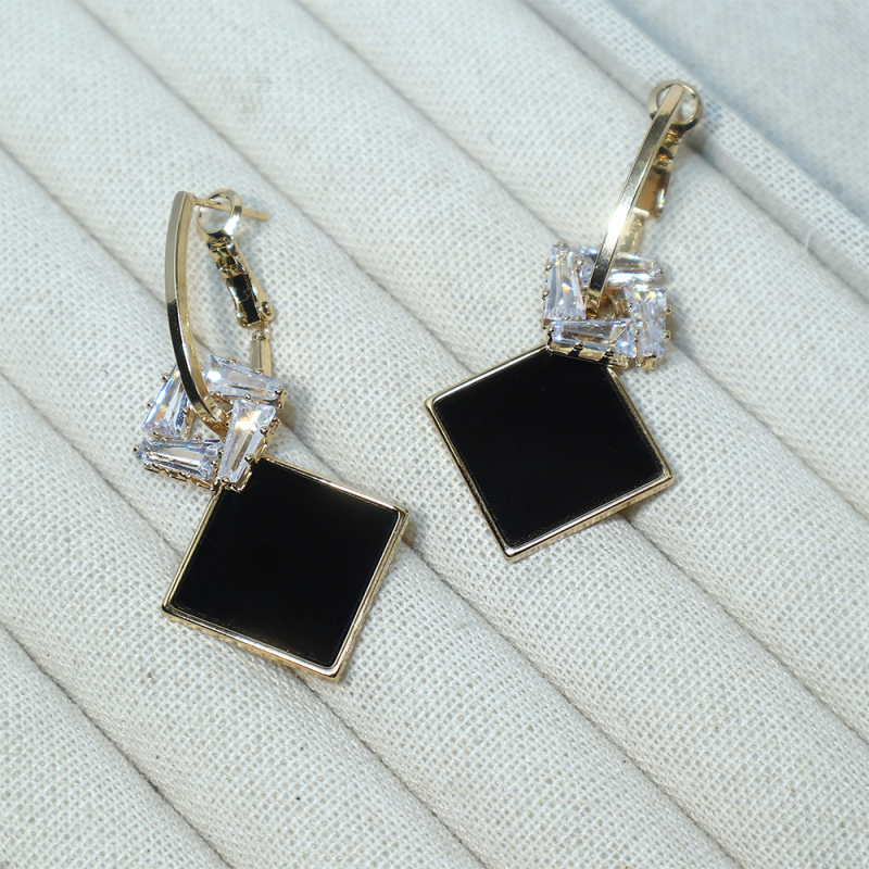 Sanqi cercei geometrici rombi de înaltă clasă, tăiere diamant, cupru + știft de argint, argint S999