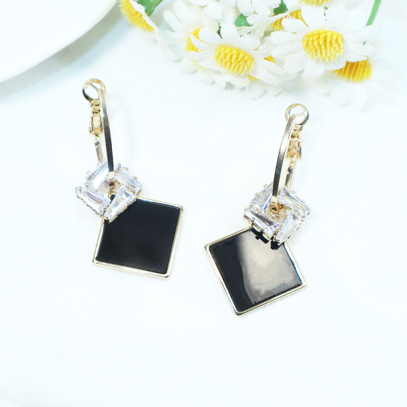 Sanqi cercei geometrici rombi de înaltă clasă, tăiere diamant, cupru + știft de argint, argint S999