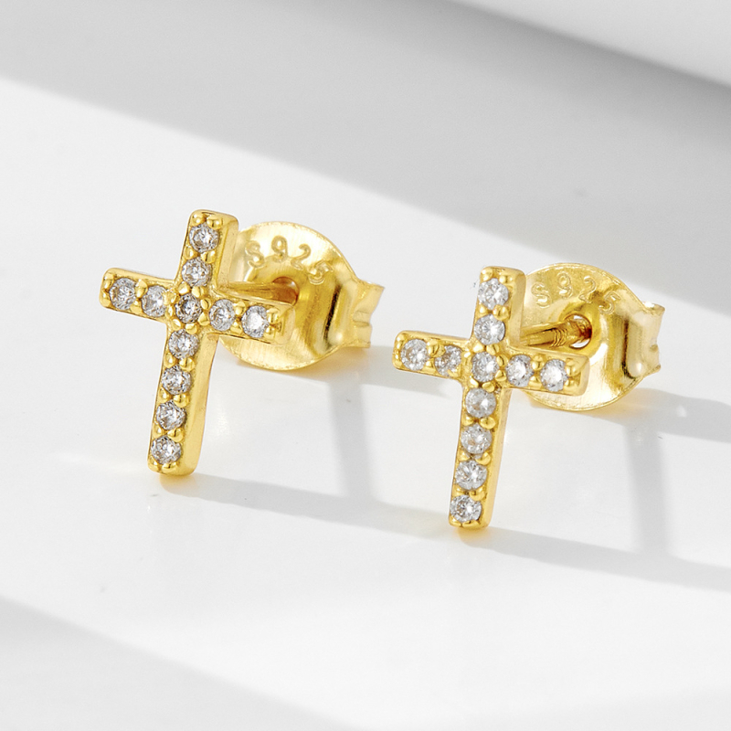 Naušnice s križem od S925 sterling srebra, dijamantno ukrašene, minimalistički elegantan dizajn