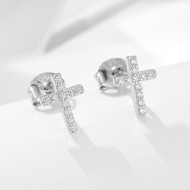 Naušnice s križem od S925 sterling srebra, dijamantno ukrašene, minimalistički elegantan dizajn