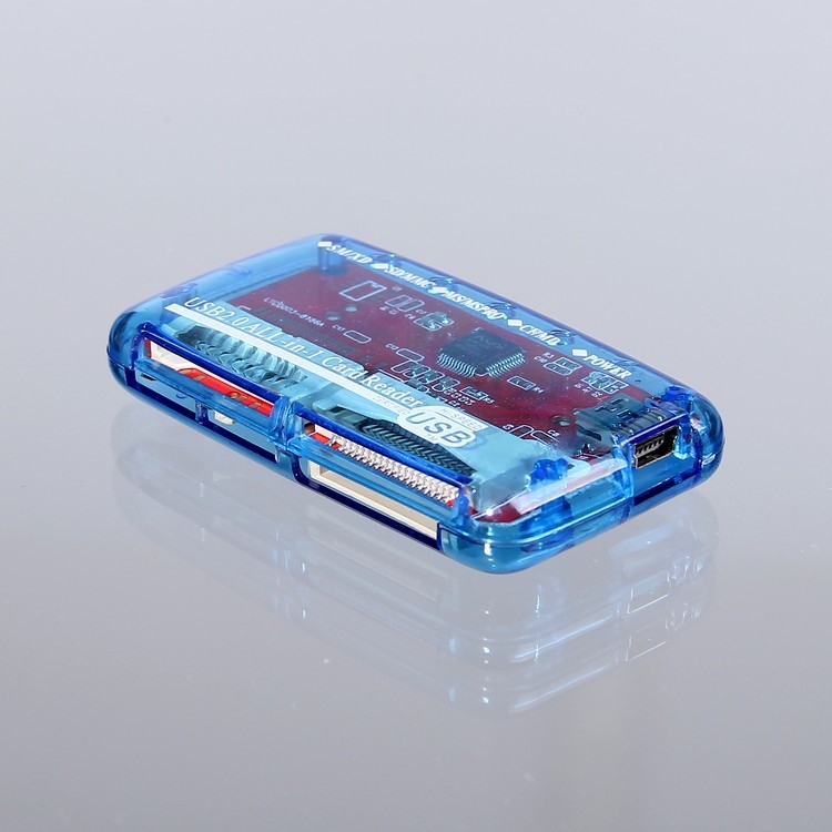 Cititor de carduri USB LTC-0008, carcasă transparentă, suport CF/SD/SDHC/MMC Plus/TF/MicroSD, USB 2.0