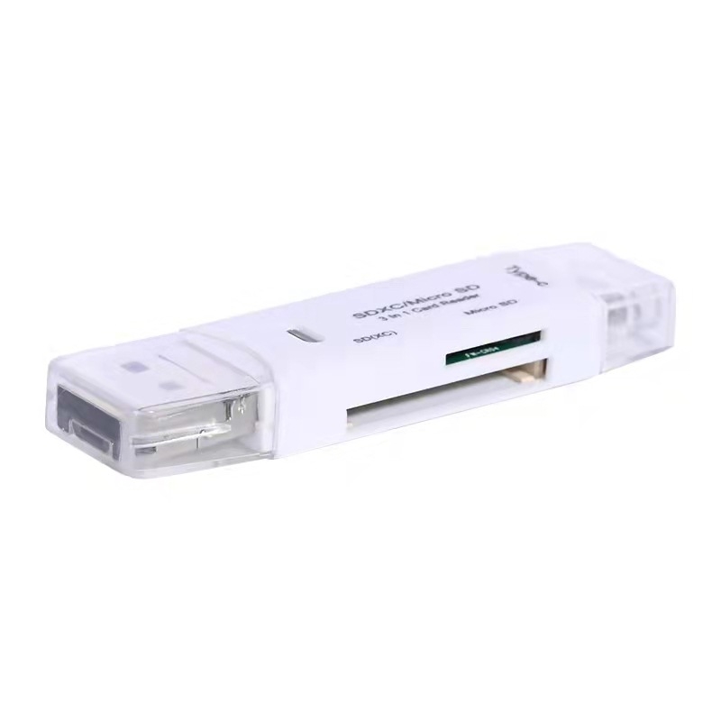 HX-518 Cititor de carduri 3-în-1 pentru telefoane, PC-uri și camere – SD/TF/MicroSD, USB 2.0, USB-C Android compatibil, ABS