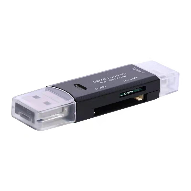 HX-518 Cititor de carduri 3-în-1 pentru telefoane, PC-uri și camere – SD/TF/MicroSD, USB 2.0, USB-C Android compatibil, ABS