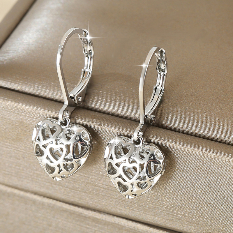 Náušnice z meďe s dutým srdcom, geometrický dizajn, elektroplátovanie, unisex