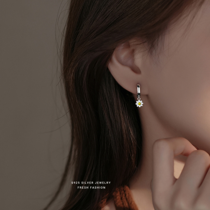 Cercei Mori cu flori, argint 925, placare electrolitică, pentru femei