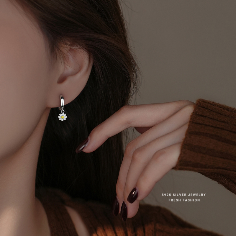 Cercei Mori cu flori, argint 925, placare electrolitică, pentru femei