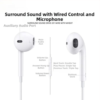 In-ear káblové slúchadlá, 1,2 m kábel, kompatibilné s iOS, plug-and-play