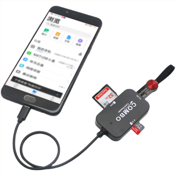 Viacfunkčný USB čítač SD/TF kariet s micro/Type-C rozhraním (USB 2.0, externá inštalácia, ABS telo, podpora SD/TF kariet)