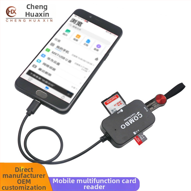 Viacfunkčný USB čítač SD/TF kariet s micro/Type-C rozhraním (USB 2.0, externá inštalácia, ABS telo, podpora SD/TF kariet)