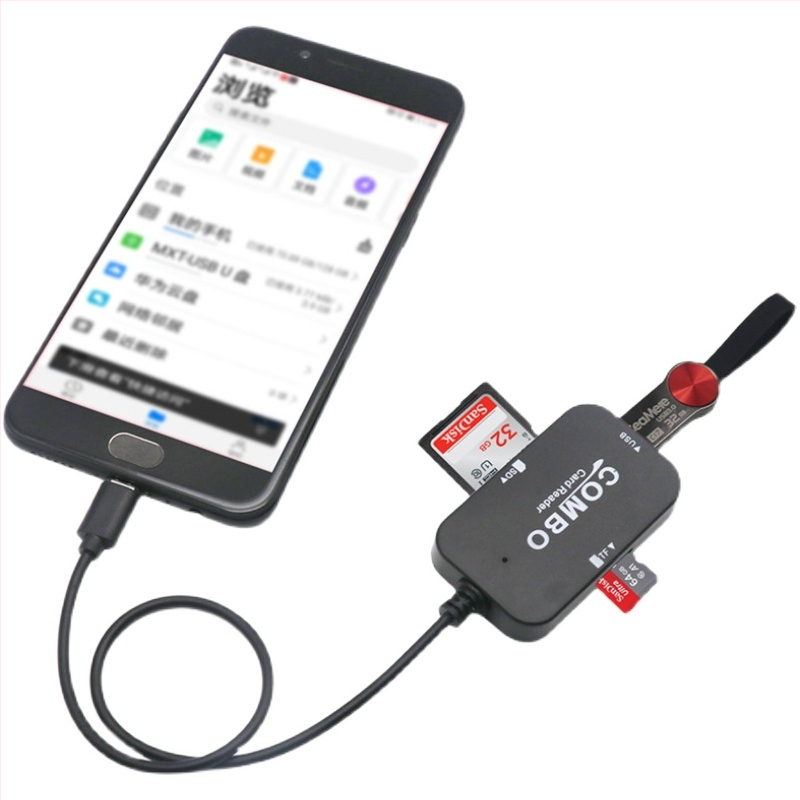 Viacfunkčný USB čítač SD/TF kariet s micro/Type-C rozhraním (USB 2.0, externá inštalácia, ABS telo, podpora SD/TF kariet)