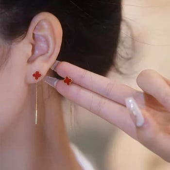 Náušnice s strapcami a štvorlístkom, meď, BENGDOU, elektroplating, jednoduchý štýl