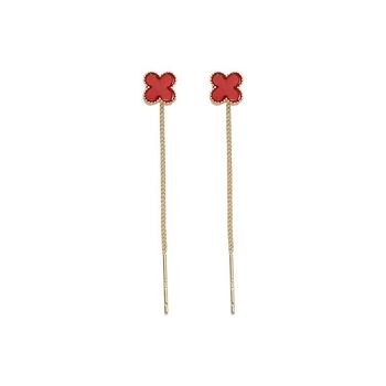 Náušnice s strapcami a štvorlístkom, meď, BENGDOU, elektroplating, jednoduchý štýl