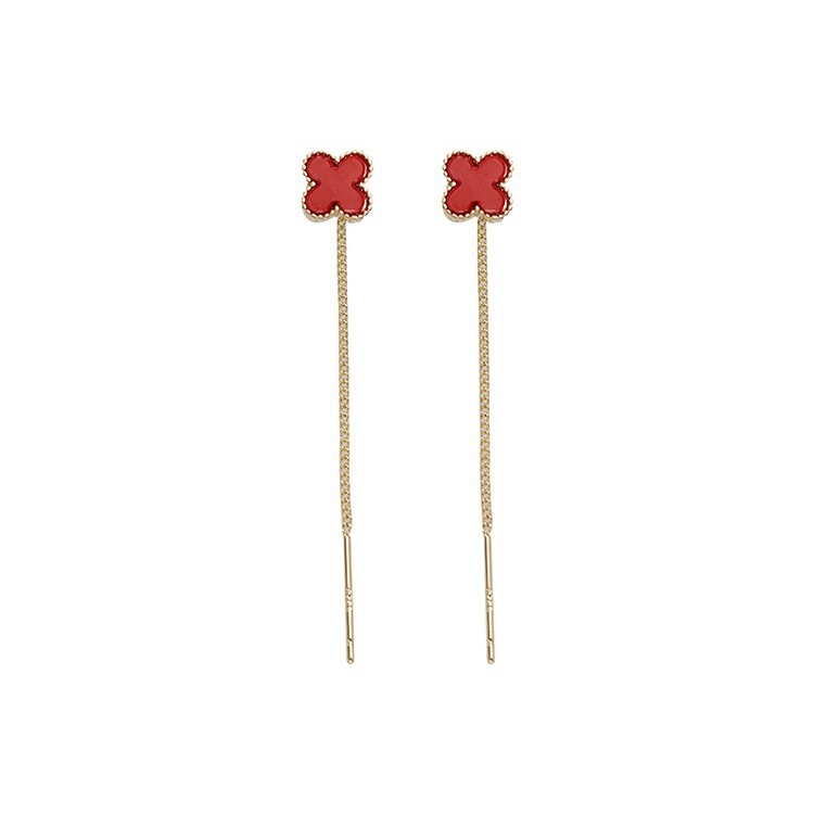 Náušnice s strapcami a štvorlístkom, meď, BENGDOU, elektroplating, jednoduchý štýl