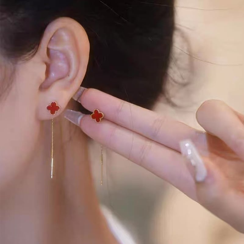 Náušnice s strapcami a štvorlístkom, meď, BENGDOU, elektroplating, jednoduchý štýl