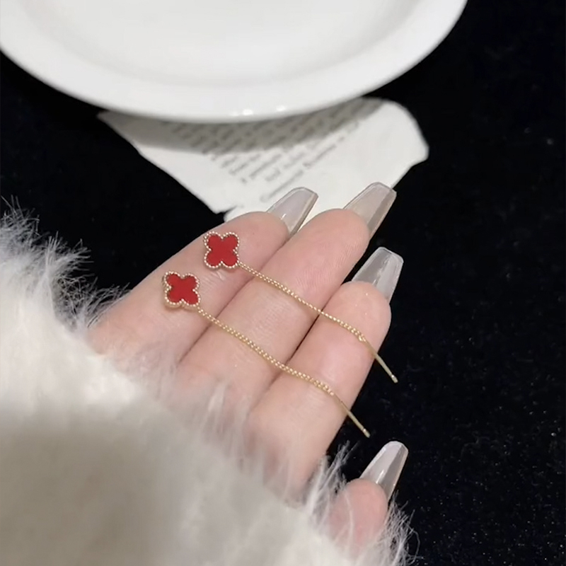 Náušnice s strapcami a štvorlístkom, meď, BENGDOU, elektroplating, jednoduchý štýl