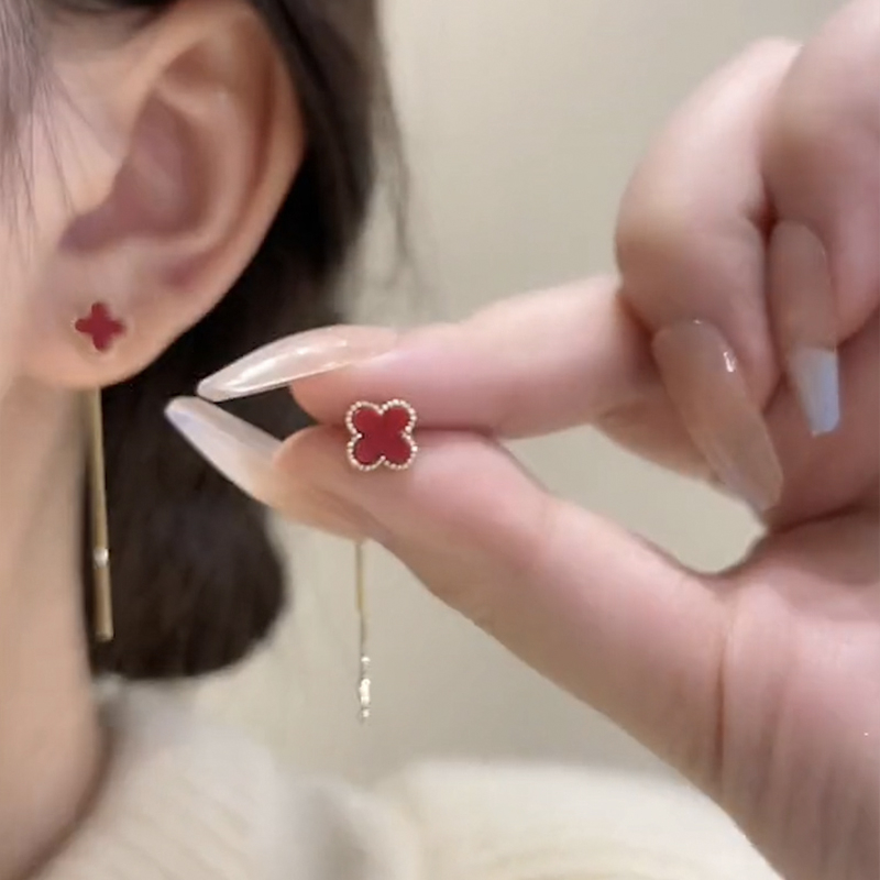 Náušnice s strapcami a štvorlístkom, meď, BENGDOU, elektroplating, jednoduchý štýl