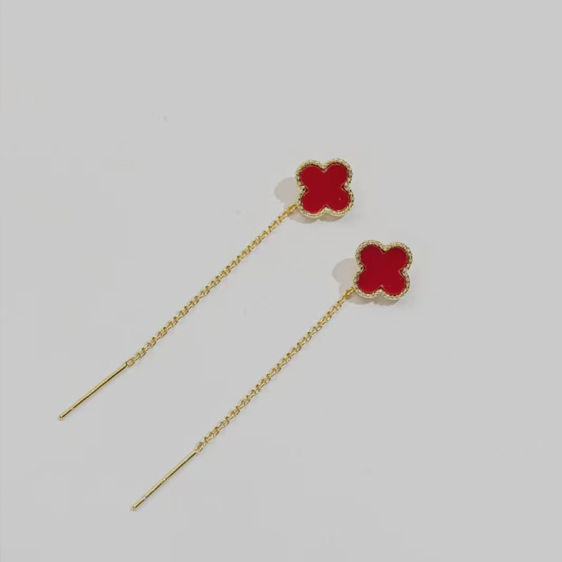 Náušnice s strapcami a štvorlístkom, meď, BENGDOU, elektroplating, jednoduchý štýl