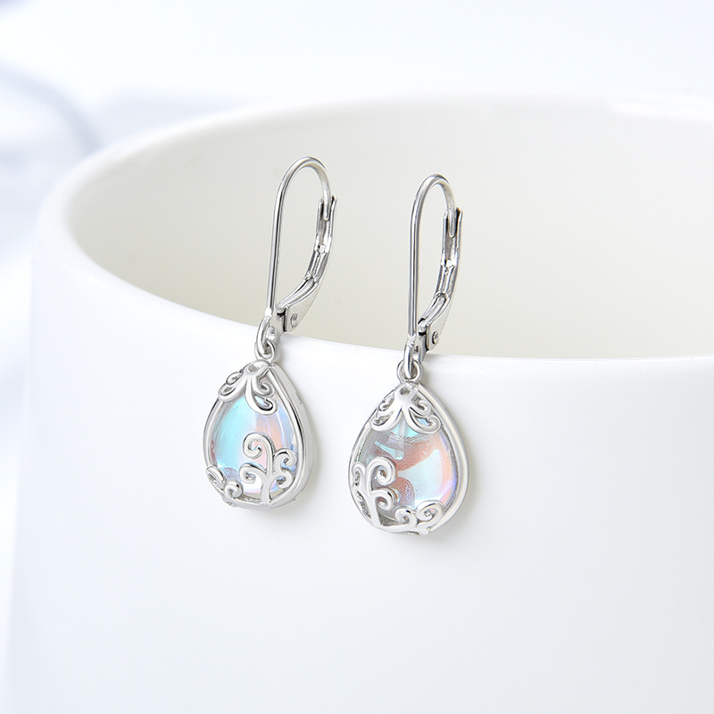 Naušnice od srebra 925 s mjesečevim kamenom, kapljasti oblik, za žene