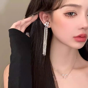 Clipsuri pentru urechi lungi cu ciucuri, design geometric din aliaj, electroplacare, vârfuri din oțel inoxidabil, stil ins