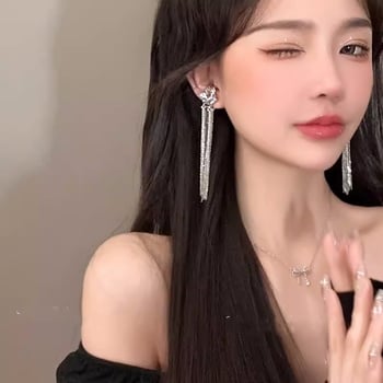 Clipsuri pentru urechi lungi cu ciucuri, design geometric din aliaj, electroplacare, vârfuri din oțel inoxidabil, stil ins