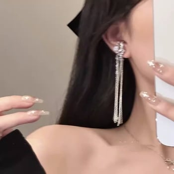 Clipsuri pentru urechi lungi cu ciucuri, design geometric din aliaj, electroplacare, vârfuri din oțel inoxidabil, stil ins