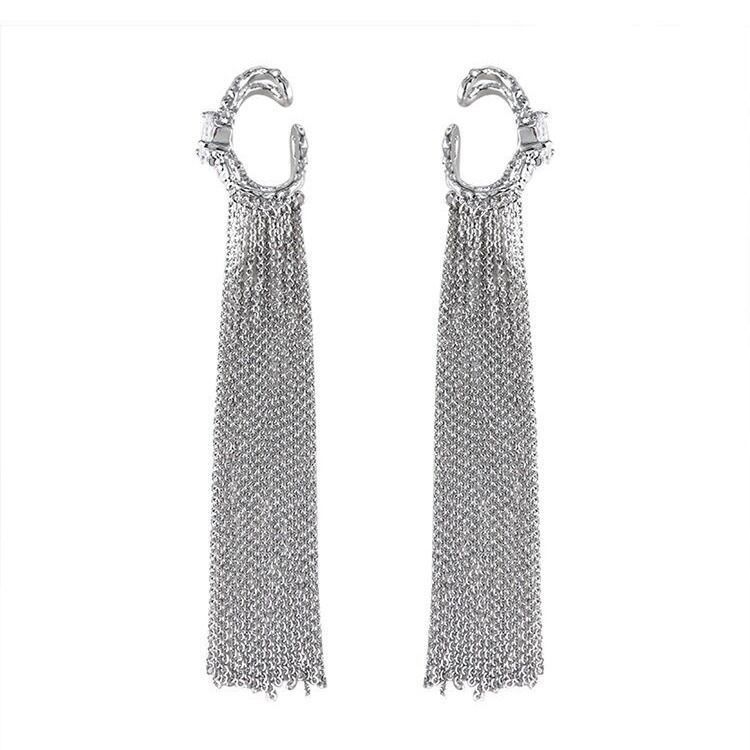 Clipsuri pentru urechi lungi cu ciucuri, design geometric din aliaj, electroplacare, vârfuri din oțel inoxidabil, stil ins