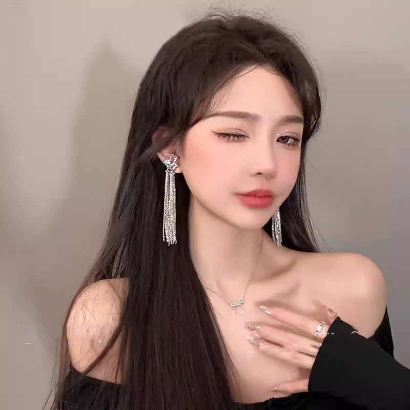 Clipsuri pentru urechi lungi cu ciucuri, design geometric din aliaj, electroplacare, vârfuri din oțel inoxidabil, stil ins