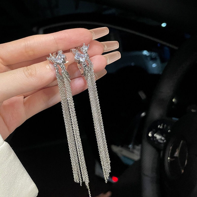 Clipsuri pentru urechi lungi cu ciucuri, design geometric din aliaj, electroplacare, vârfuri din oțel inoxidabil, stil ins