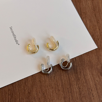 Clipuri pentru urechi din cupru, design geometric, placare electrolitică, cu bureți de silicon