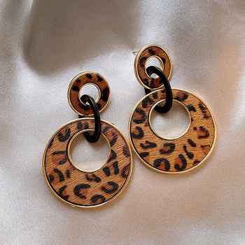 Cercei — Geometrici, imprimeu leopard circular, stil lux ușor (Material: aliaj; Știfturi pentru urechi: 925 argint; Formă: Geometric; Procesare: electroplacare; Stil: lux ușor)