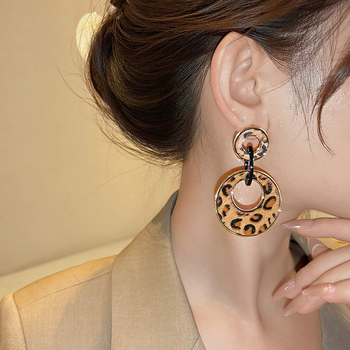 Cercei — Geometrici, imprimeu leopard circular, stil lux ușor (Material: aliaj; Știfturi pentru urechi: 925 argint; Formă: Geometric; Procesare: electroplacare; Stil: lux ușor)