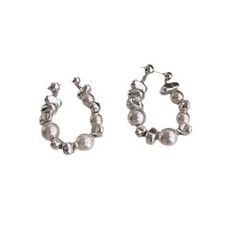 Náušnice s imitáciou perly, geometrický dizajn, elektroplátované, pôvod Yiwu, japonsko-kórejský štýl.