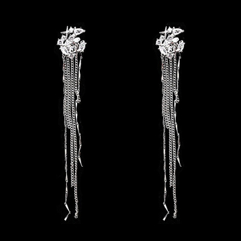 Cercei cu franjuri lungi, clip-on fără piercing, design geometric, metal, YIWEI STUDIO