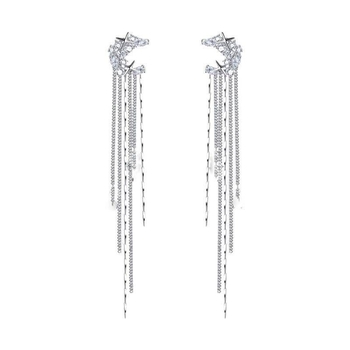 Cercei cu franjuri lungi, clip-on fără piercing, design geometric, metal, YIWEI STUDIO