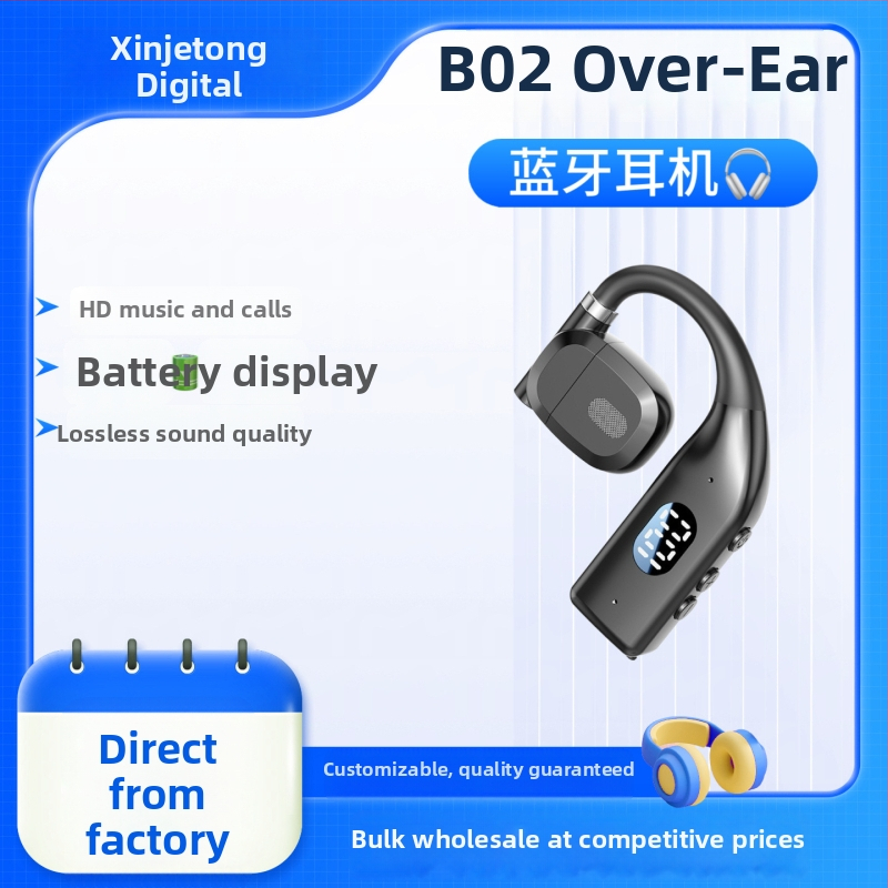 Športové bezdrôtové Bluetooth slúchadlá, mono na ucho, Bluetooth 5.4, výdrž batérie 4–8 h, dosah 10 m, digitálny displej