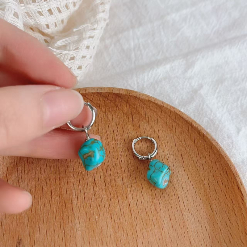 Náušnice Pomelo Ear Jewelry, geometrický tvar, borový kameň, 925 strieborné zapínanie, Seiko spracovanie