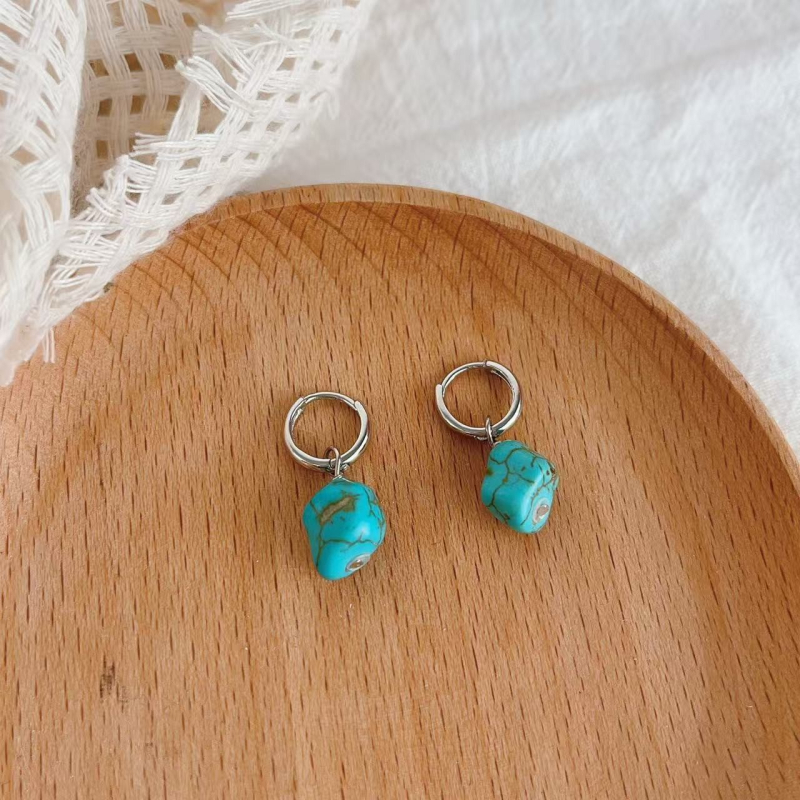 Náušnice Pomelo Ear Jewelry, geometrický tvar, borový kameň, 925 strieborné zapínanie, Seiko spracovanie