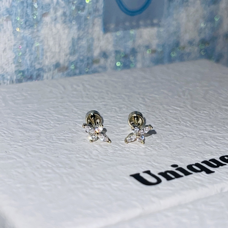 Náušnice: Kríž so zirkónom v tvare marquise, titanová oceľ, elektroplating, tyg