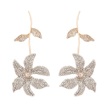 Náušnice s dizajnom kvety a listu, s diamantmi, zliatina, s 925 striebornými kolíkmi — ľahký luxusný štýl