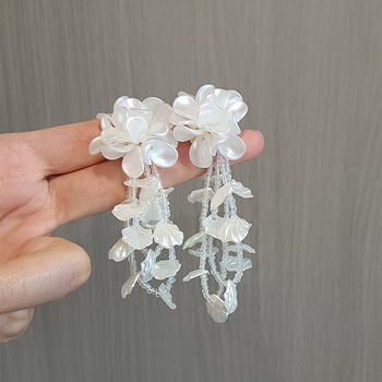 Cercei cu flori și ciucuri — cristal artificial, lucrat manual, Chuhao