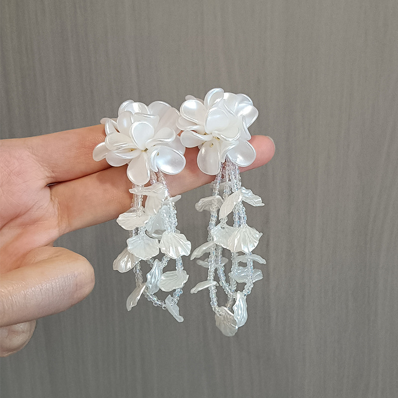 Cercei cu flori și ciucuri — cristal artificial, lucrat manual, Chuhao